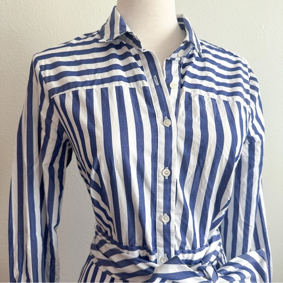 J. Crew Blue & White Striped Long-Sleeve Button-Down Shirtdress | Size 8 - Picture 4 of 6